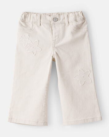 Baby Embroidered Stretch Denim Wide Leg Jeans - Cream, 