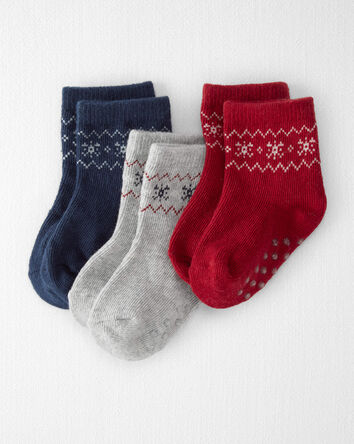 Baby 3-Pack No-Slip Holiday Socks Made with Organic Cotton, 
