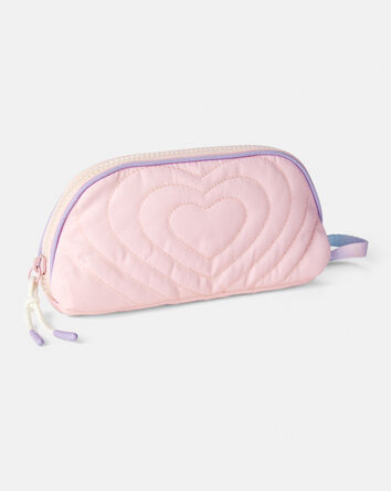 Girls Stitched Hearts Zip-Up Pencil Case - Pink, 