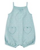 Baby Heart Pockets Cotton Romper - Blue, image 1 of 3 slides