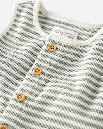 Baby Organic Cotton Waffle Knit Romper in Stripes, 