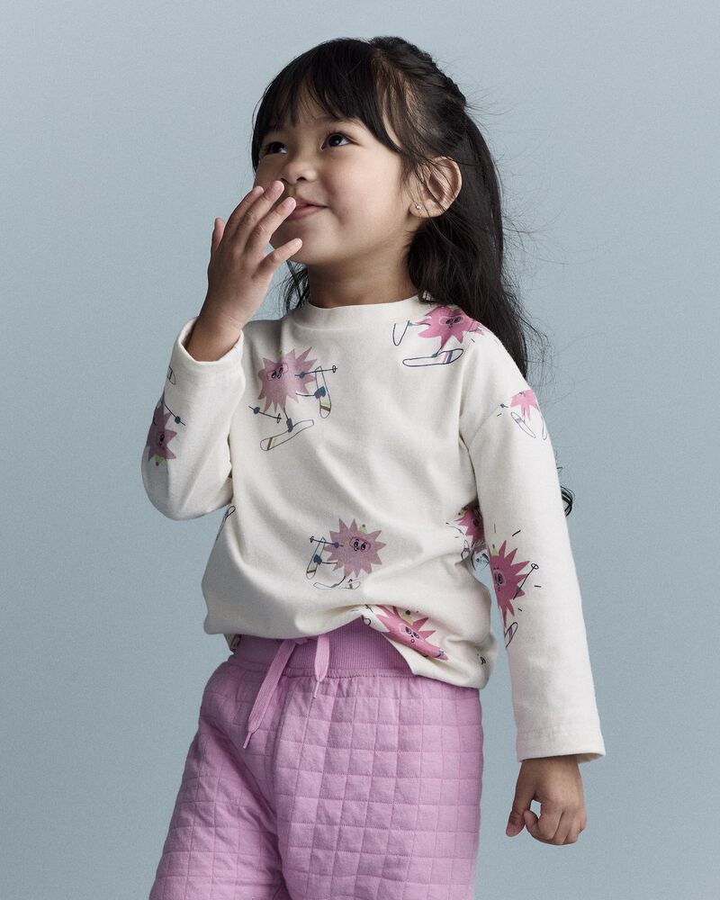 Toddler Girl Skiing Abstract Long-Sleeve Relaxed Graphic Tee - Cream, image 1 of 6 slides