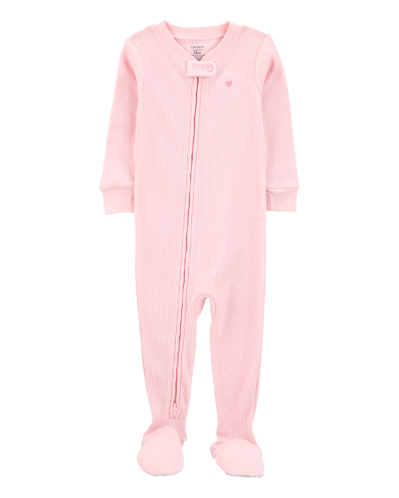Baby Girl Heart Waffle Knit Footie 1-Piece Pajamas - Pink, image 1 of 4 slides