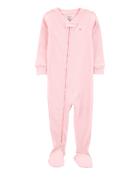 Baby Girl Heart Waffle Knit Footie 1-Piece Pajamas - Pink, image 1 of 4 slides