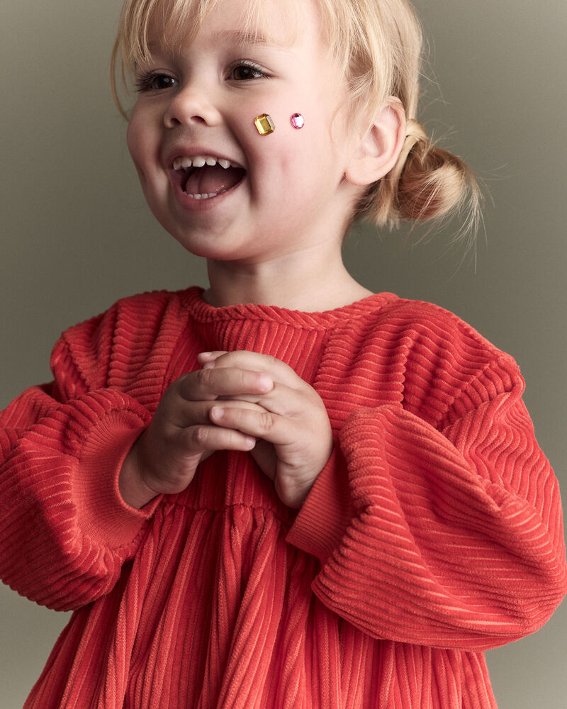 Toddler Girl Long-Sleeve Corduroy Dress - Orange, image 3 of 6 slides