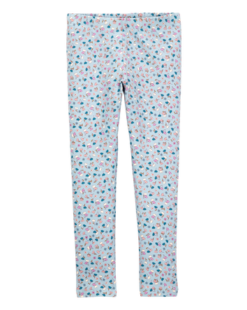 Girls Floral Stretch Leggings - Blue, 