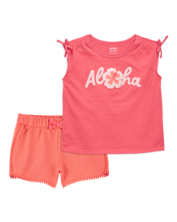Baby 2-Piece Aloha Tee & Pom Pom Dolphin Shorts Set - Coral, 