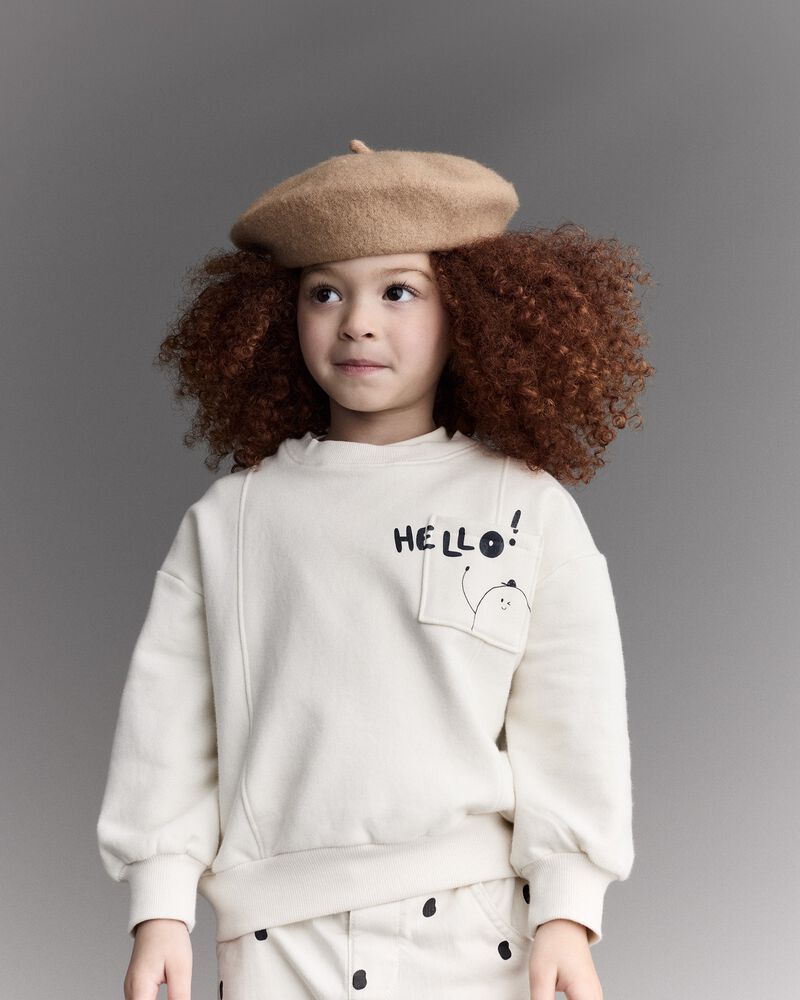 Toddler Hello!' Pullover Sweatshirt - Cream, image 5 of 6 slides