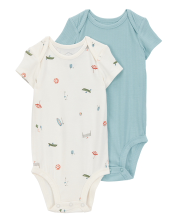 Baby 2-Pack Short-Sleeve PurelySoft Bodysuits - Blue, 