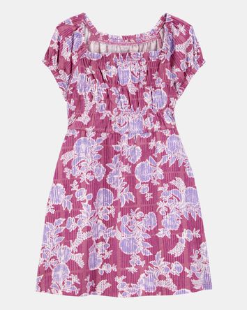 Toddler Smocked Floral Print Dress - Pink, 