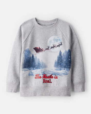 Boys Christmas The Hustle Is Real Long-Sleeve Pullover Sweatshirt - Grey, 