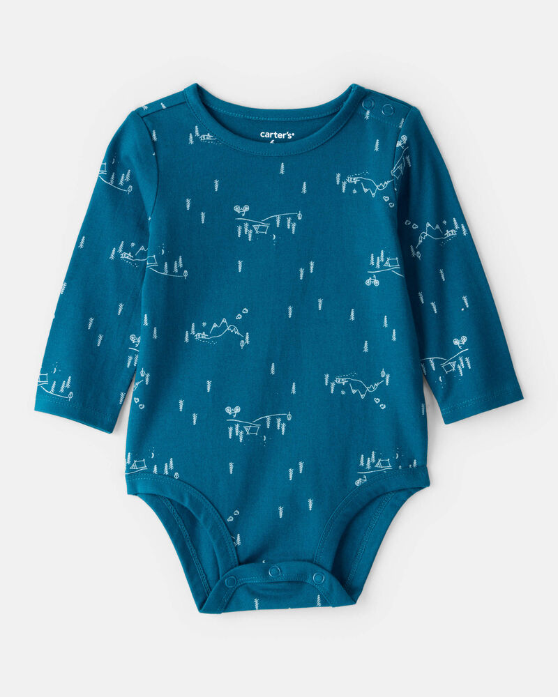 Baby Boy Woodland Long-Sleeve Graphic Bodysuit - Blue, image 1 of 3 slides