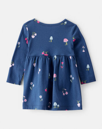 Baby Girl Mushroom Print Long-Sleeve Cotton Dress - Blue, 