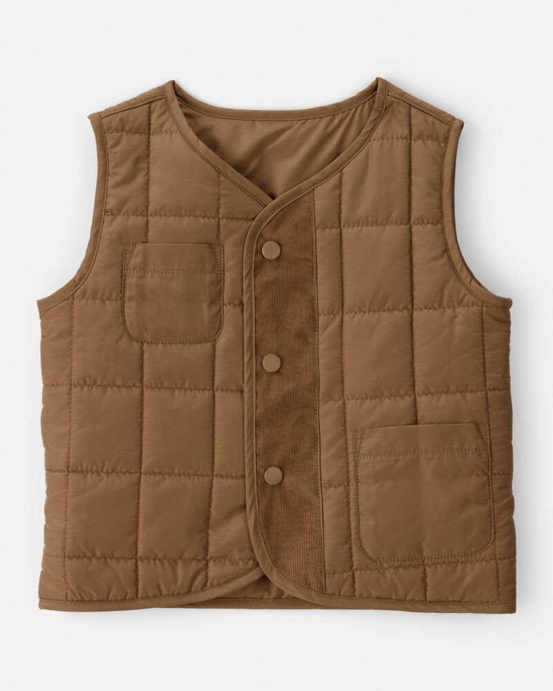 Toddler Boy Sleeveless Puffer Vest - Brown, image 1 of 4 slides