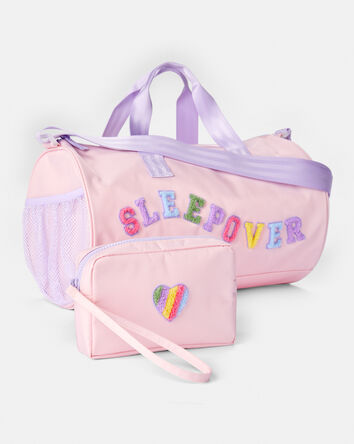 Girls Rainbow Heart Sleepover Bags Set - Pink, 