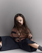 Toddler Girl Striped Puff-Sleeve Cardigan with Bows - Mocha Brown/Black, image 5 of 6 slides