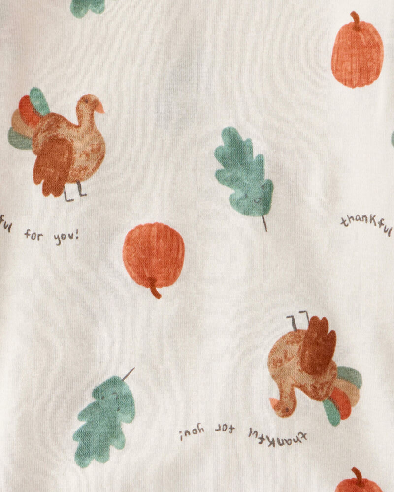 Toddler Thanksgiving Print 100% Cotton Long-Sleeve 2-Piece Pajamas - Cream, image 2 of 3 slides