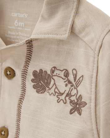 Baby 2-Piece Shirt & Short Set with Embroidered Frog - Khaki, 