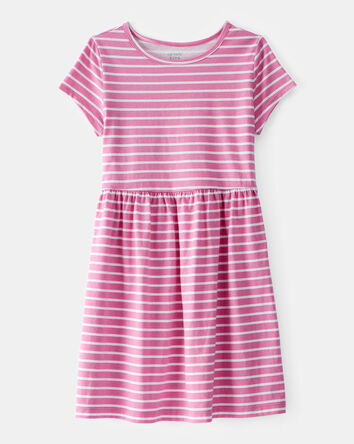Girls Striped Short-Sleeve Dress - Pink, 