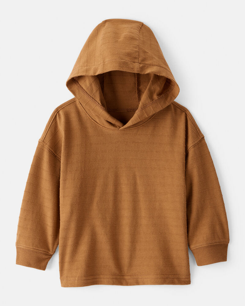 Baby Boy Cotton Long-Sleeve Hooded Top - Brown, image 1 of 4 slides