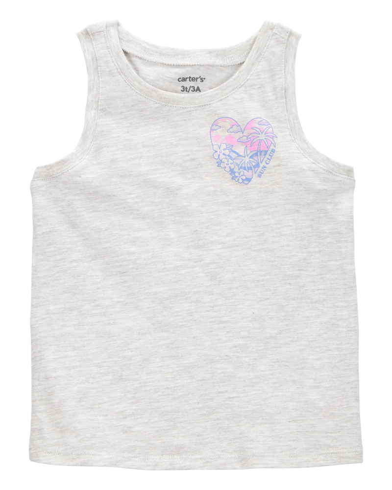 Toddler Girl Heart "Sun Club" Muscle Tank - Heather Grey, image 1 of 3 slides
