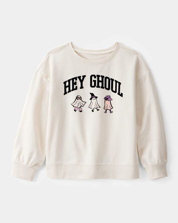 Girls Halloween Hey Ghoul Pullover Sweatshirt - Ivory, 