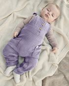 Baby Organic Cotton Gauze Overalls in Lilac, image 5 of 6 slides