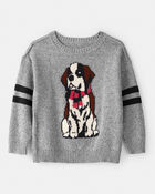 Toddler Boy Dog Sweater - Grey, image 1 of 3 slides