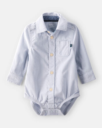 Baby Boy Corduroy Long-Sleeve Button-Down Bodysuit - Blue, 