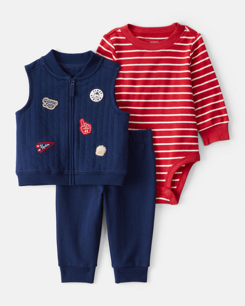Baby Boy 3-Piece Game Day Little Vest Set - Navy/Red, image 1 of 5 slides