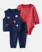 Baby Boy 3-Piece Game Day Little Vest Set - Navy/Red, image 1 of 5 slides