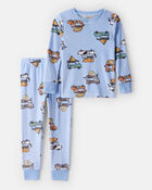 Toddler Boy Truck Print DreamPlush Long-Sleeve Snug Fit 2-Piece Pajamas - Blue, image 1 of 3 slides