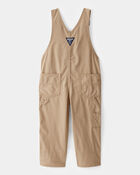 Toddler Lightweight Plaid-Lined Canvas Overalls - Khaki, image 2 of 4 slides