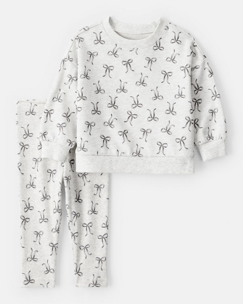 Baby Girl Bow Print Long-Sleeve Tee & Pant Set - Grey, image 1 of 3 slides