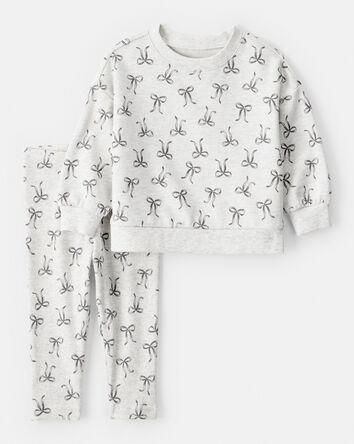 Baby Girl Bow Print Long-Sleeve Tee & Pant Set - Grey, 