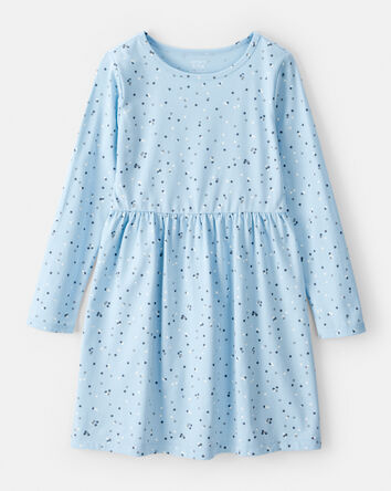 Girls Confetti Print Long-Sleeve Dress - Blue, 