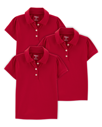 Toddler 3-Pack Pique Uniform Polo Shirts - Red, 