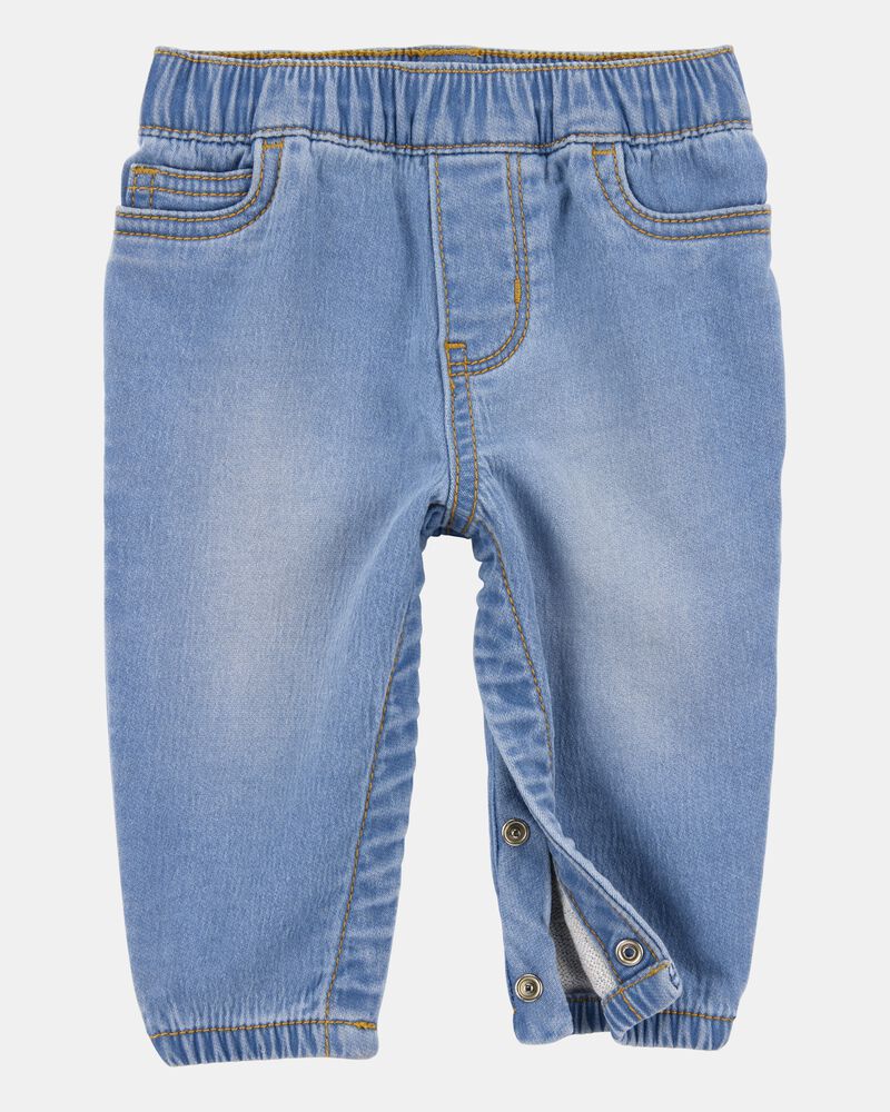 Baby Boy Medium Wash Pull-On Jeans With Snap Leg Closures, image 2 of 5 slides