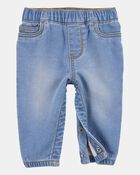 Baby Boy Medium Wash Pull-On Jeans With Snap Leg Closures, image 2 of 5 slides