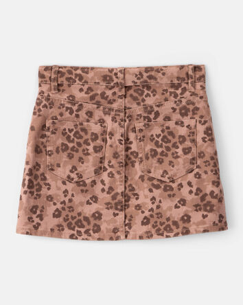 Girls Leopard Print Denim Skirt - Brown, 