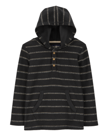 Kid Long-Sleeve Striped Hooded Pullover - Black, 