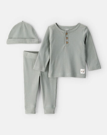Baby 3-Piece Ribbed Outfit Set - Green, 