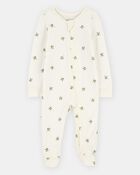 Baby Leaf Print 2-Way Zip PurelySoft Sleep & Play Pajamas - Ivory, image 1 of 6 slides