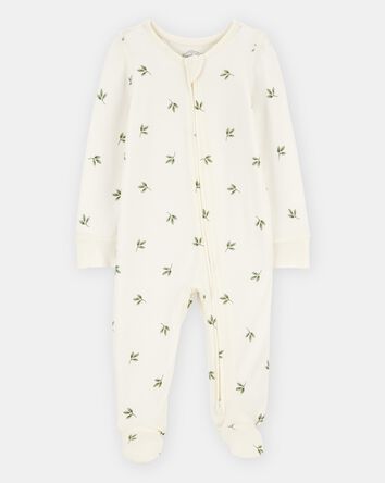 Baby Leaf Print 2-Way Zip PurelySoft Sleep & Play Pajamas - Ivory, 