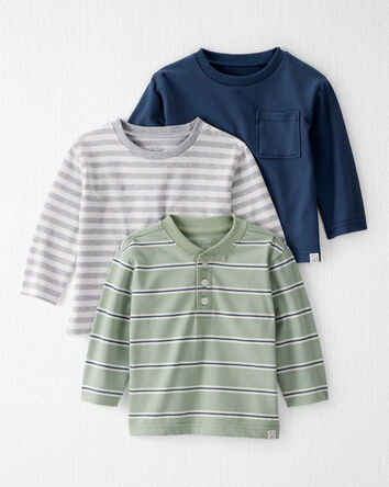 Baby Boy 3-Pack Organic Cotton Long-Sleeve Stretch Jersey Tees, 