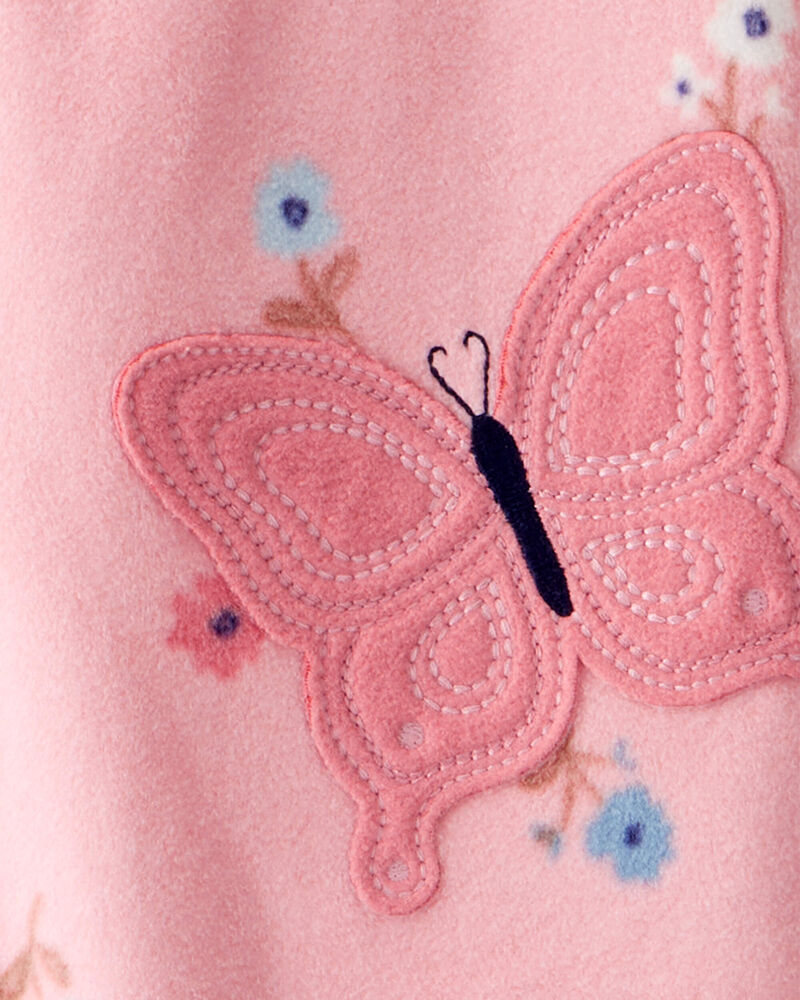 Toddler Girl Butterfly & Floral Loose Fit Long-Sleeve 1-Piece Pajamas - Pink, image 3 of 4 slides