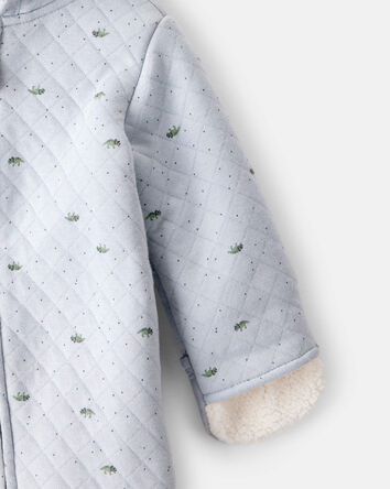 Baby Boy Dinosaur Print Sherpa-Lined Long-Sleeve Jumpsuit - Blue, 