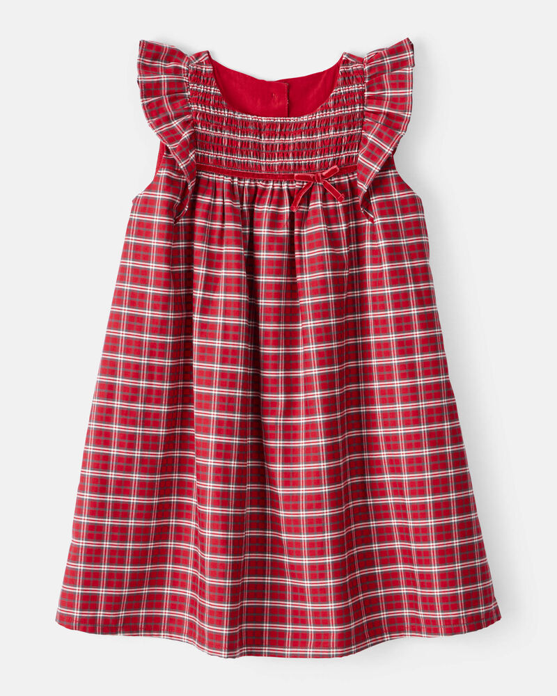 Toddler Girl Plaid Cotton Sleeveless Occasion Dress - Red, image 1 of 5 slides