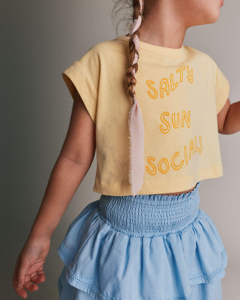 Toddler Girl 'Salty Sun Socials' Boxy Tee - Yellow, image 1 of 5 slides