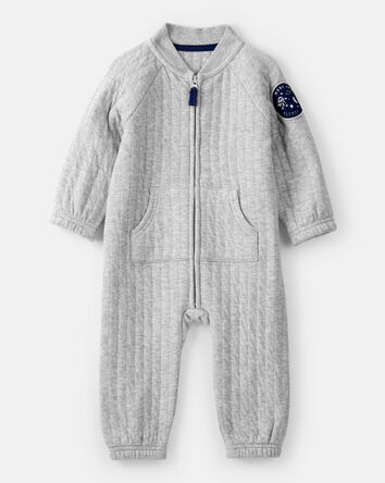 Baby Boy Space Quilted Long-Sleeve Jumpsuit - Grey, 